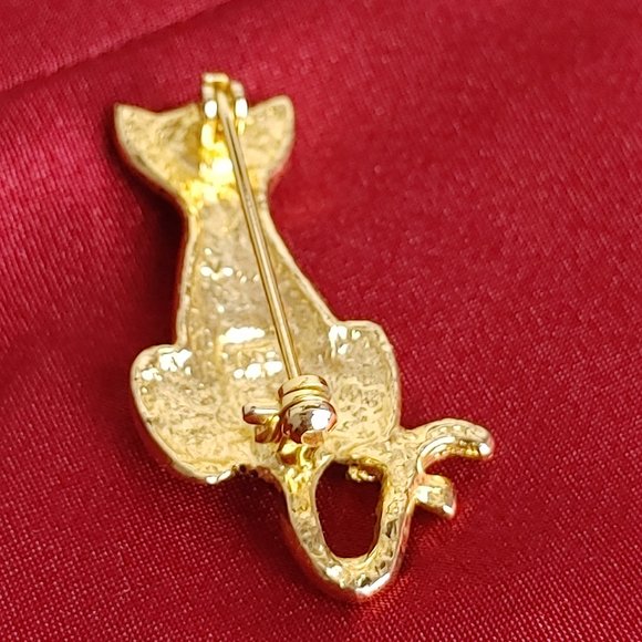 Vtg Nina Ricci Cat w Collar Brooch Gold Tone Rhinestones Stamped NR - Picture 4 of 7